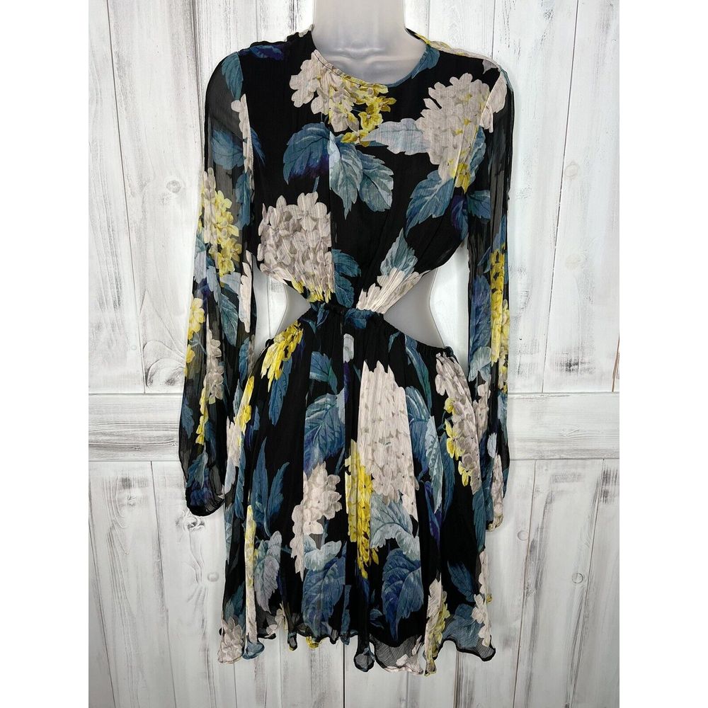 Alice Mccall Wild Frontier Blue Yellow White Floral Chiffon Cut Out Mini Dress 6
